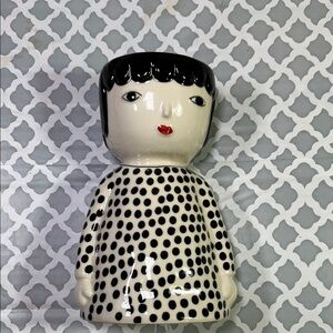 Anthropologie  Kinska Black, White & Red Polka Dot Ceramic Planter Figurine